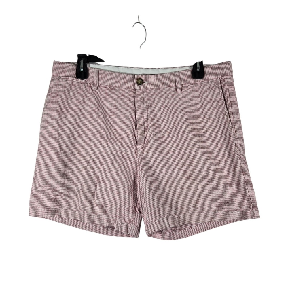Old Navy Ultimate Slim Linen Blend Shorts Mens 38 Red White Micro Striped